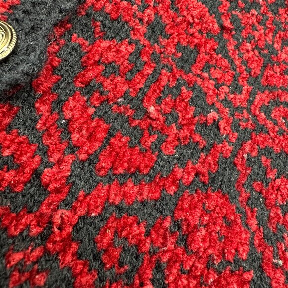 Vintage Vest 1990s Chenille Knit Black Red Button Up Scalloped Edges Small Korea - Picture 5 of 9